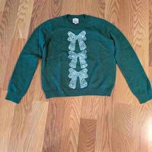 So Me Green Sweater with Silver Sequin Bows